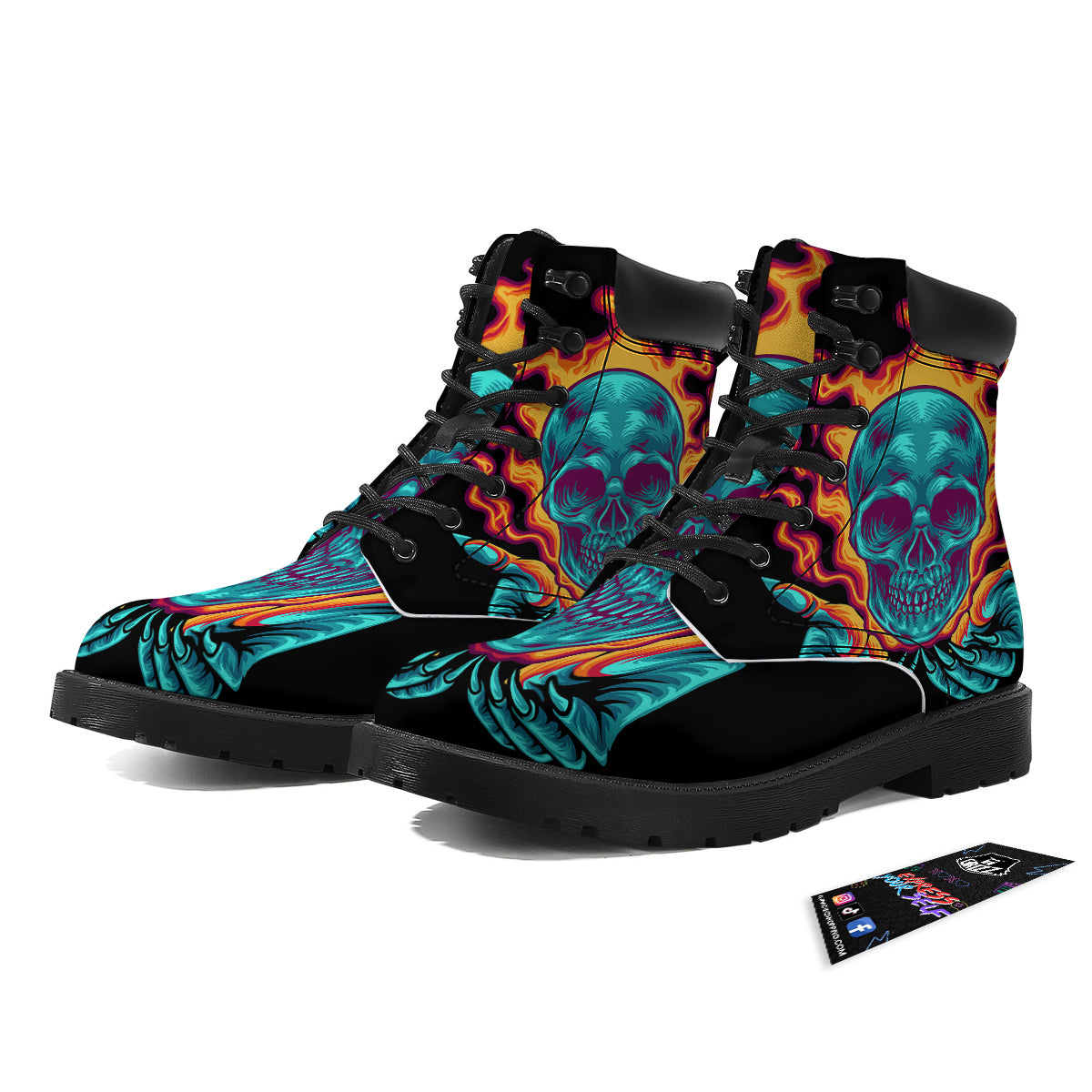 Skull Burning Print Boots-grizzshop