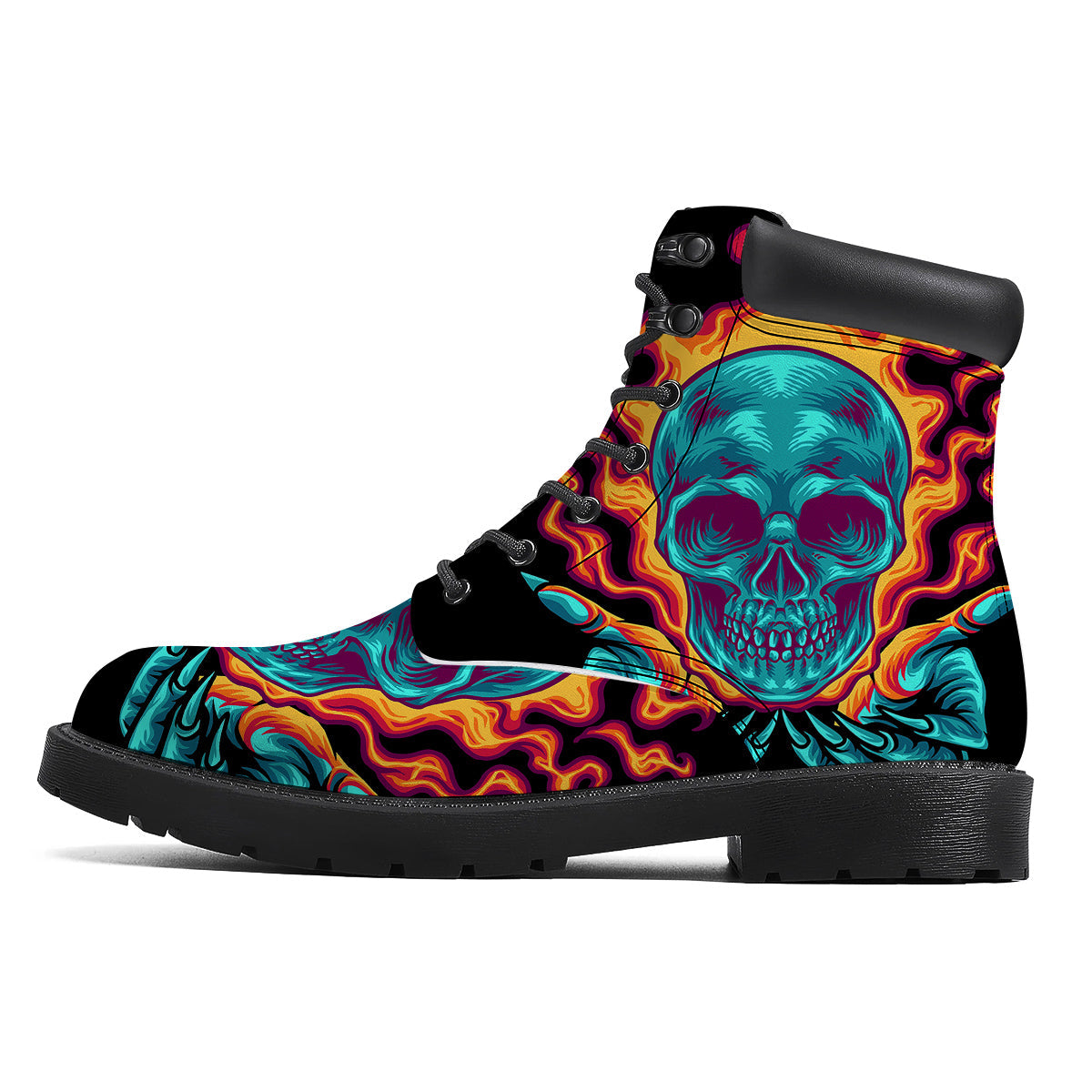 Skull Burning Print Boots-grizzshop