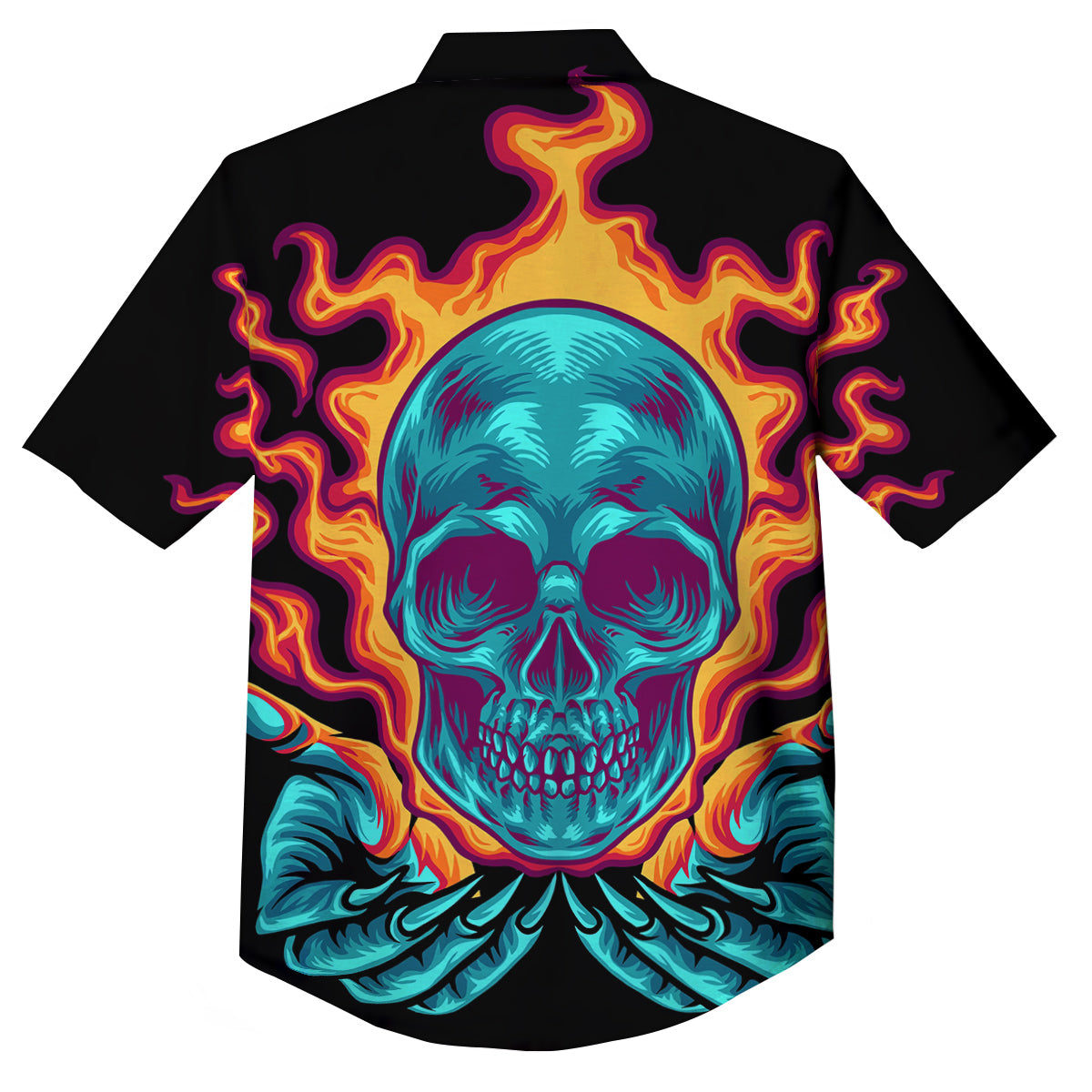 Skull Burning Print Button Up Shirt-grizzshop