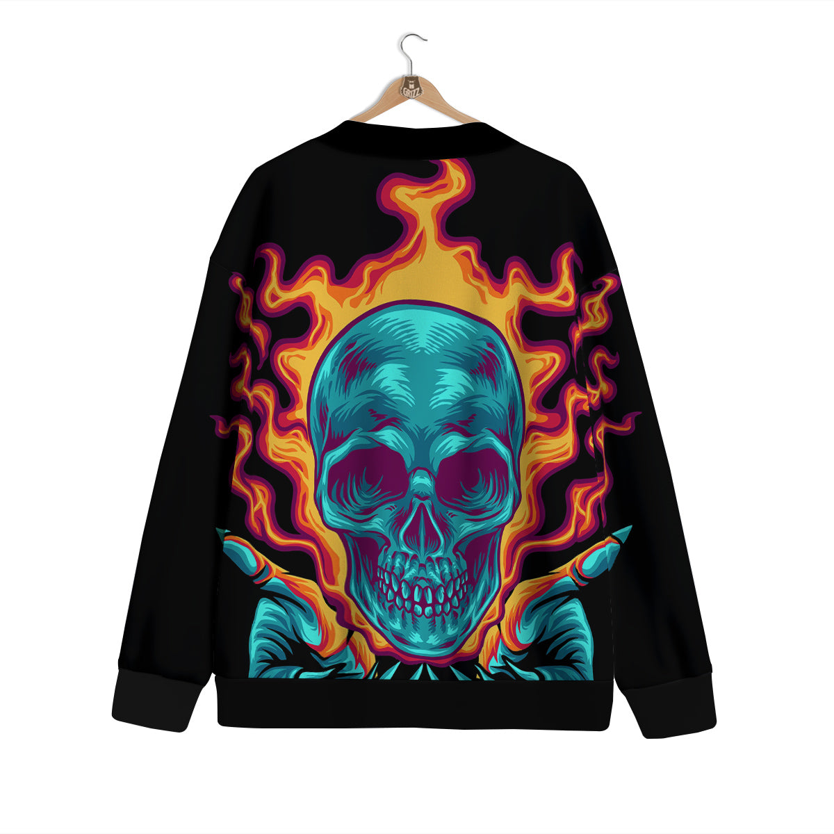 Skull Burning Print Cardigan-grizzshop