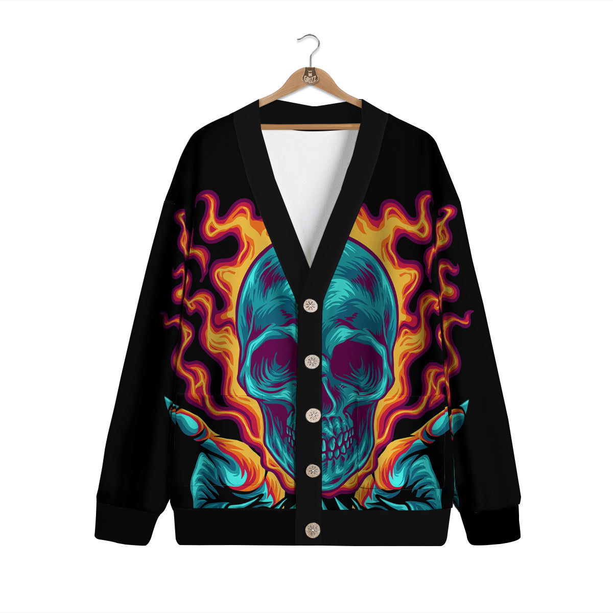 Skull Burning Print Cardigan-grizzshop