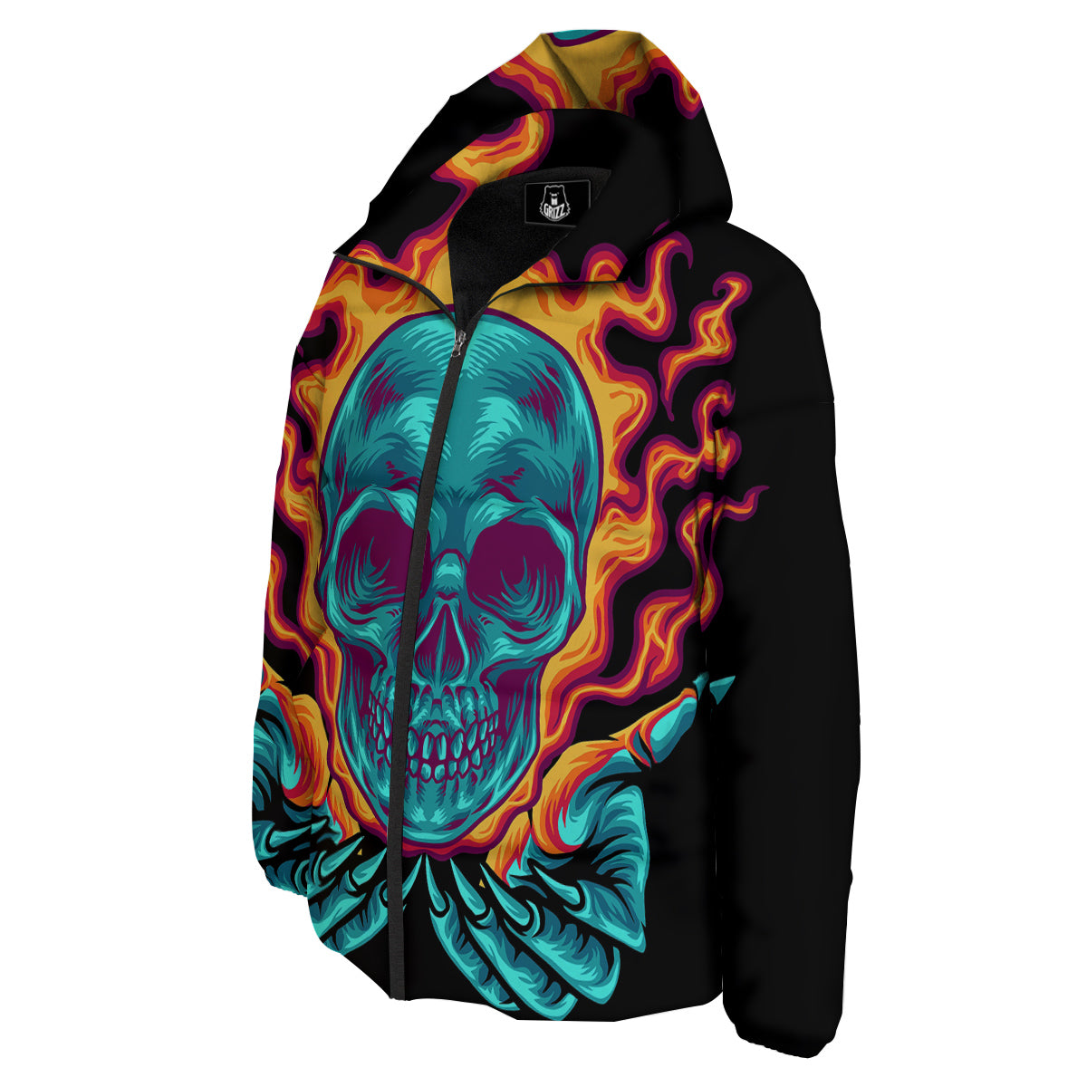 Skull Burning Print Down Jacket-grizzshop