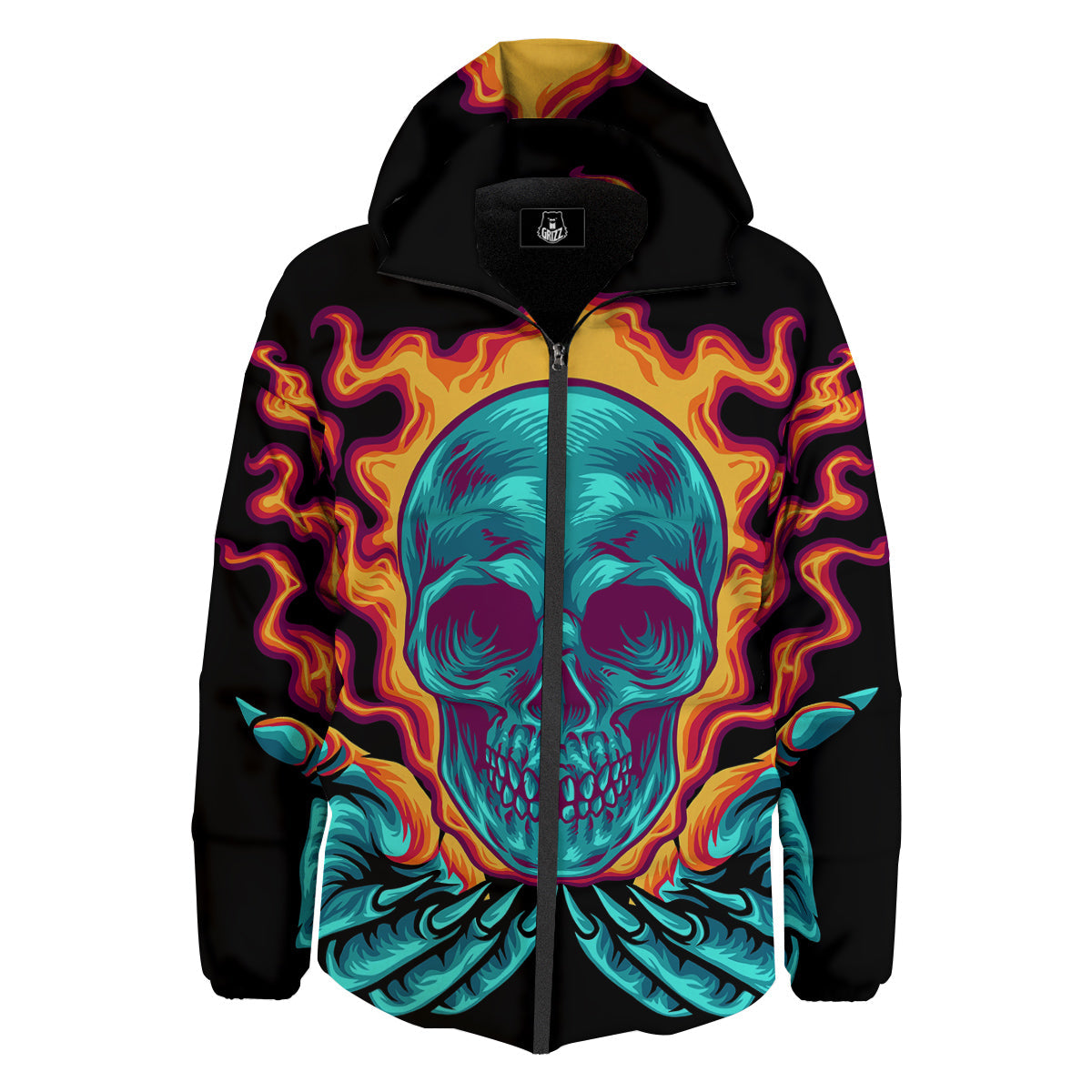 Skull Burning Print Down Jacket-grizzshop