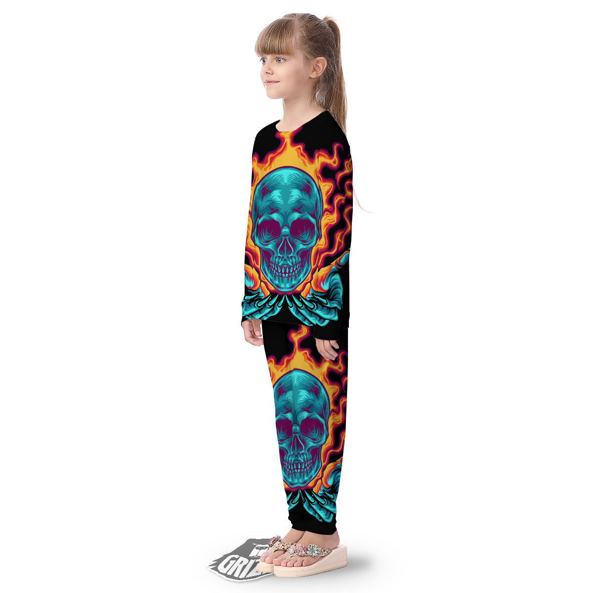 Skull Burning Print Kid's Pajamas-grizzshop