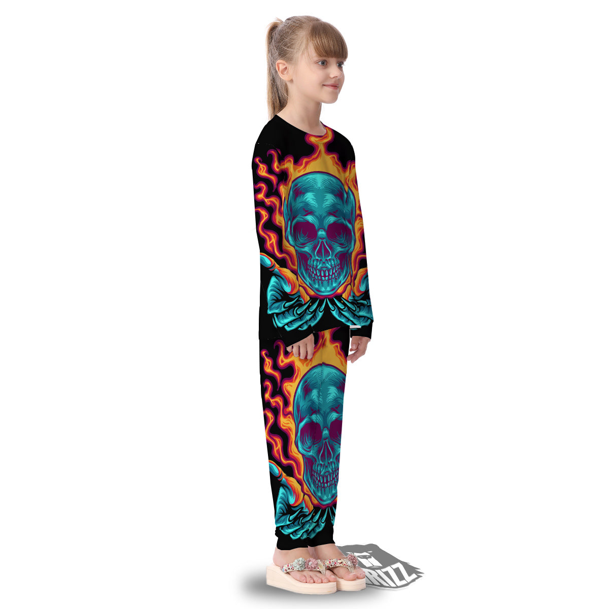 Skull Burning Print Kid's Pajamas-grizzshop