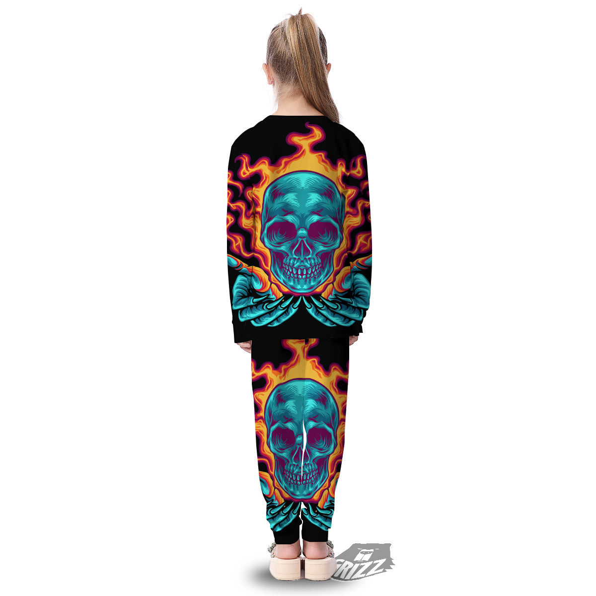 Skull Burning Print Kid's Pajamas-grizzshop