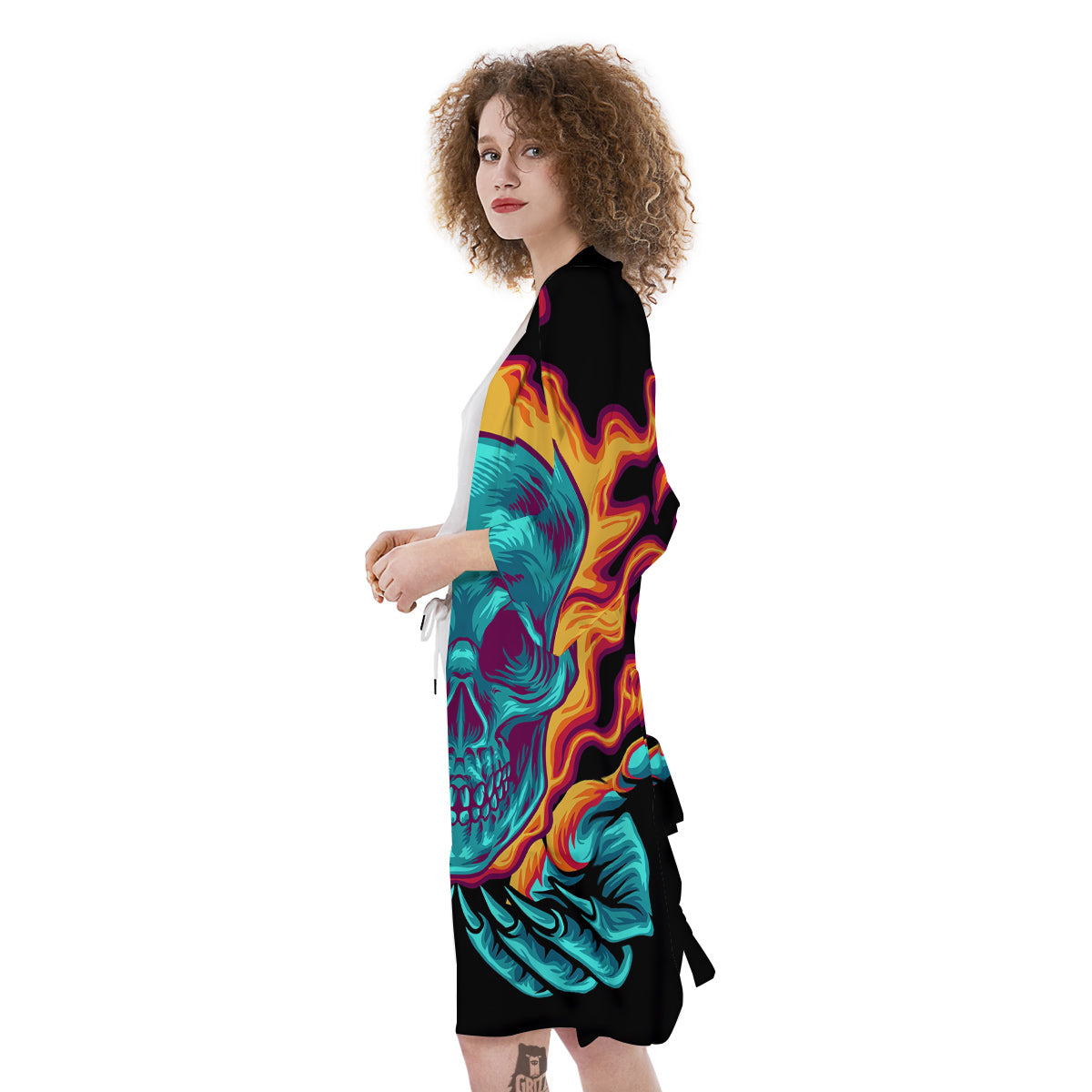 Skull Burning Print Kimono-grizzshop