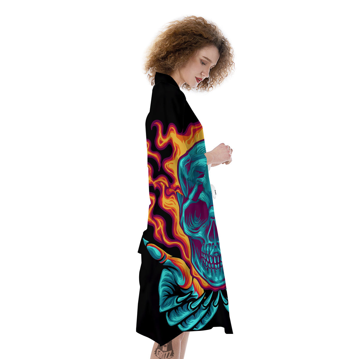 Skull Burning Print Kimono-grizzshop