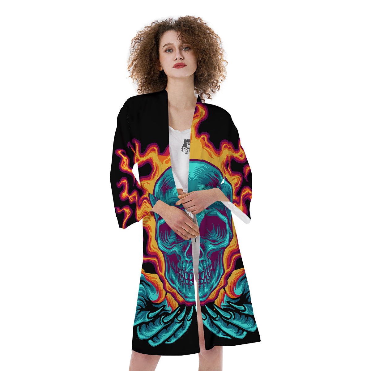 Skull Burning Print Kimono-grizzshop