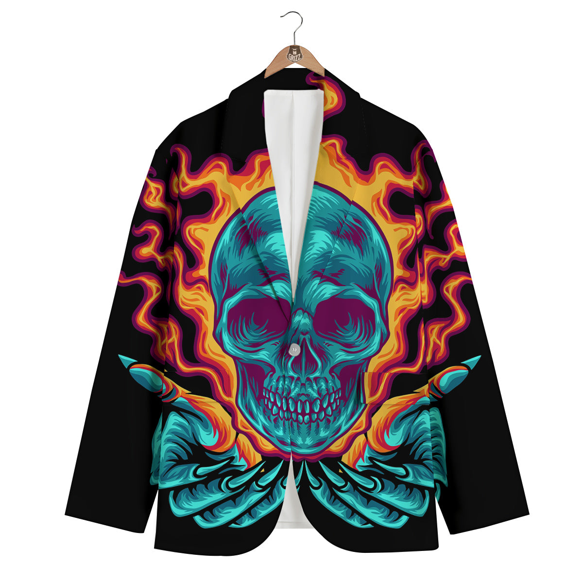 Skull Burning Print Men's Blazer-grizzshop