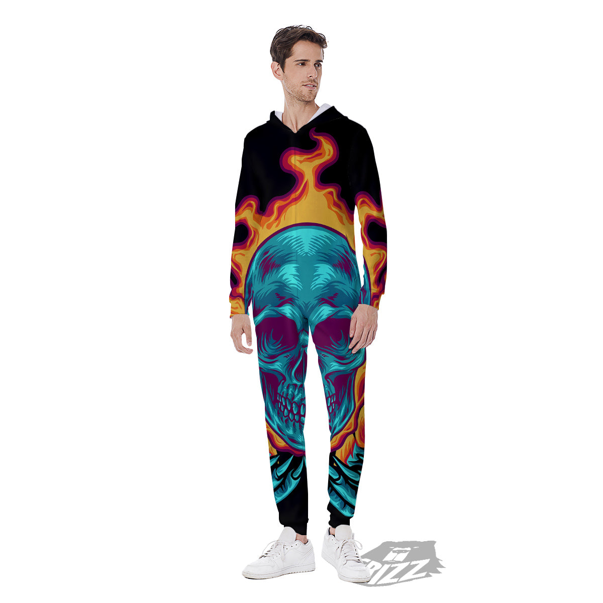 Skull Burning Print Men's Jumpsuit-grizzshop