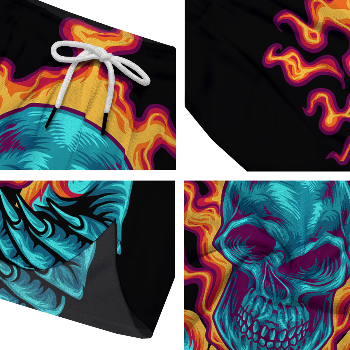 Skull Burning Print Men's Running Shorts-grizzshop