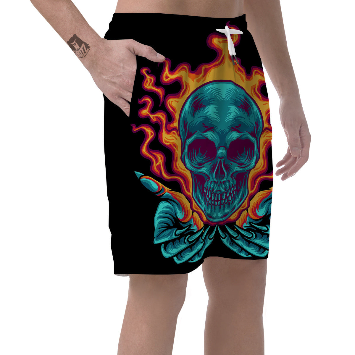 Skull Burning Print Men's Shorts-grizzshop