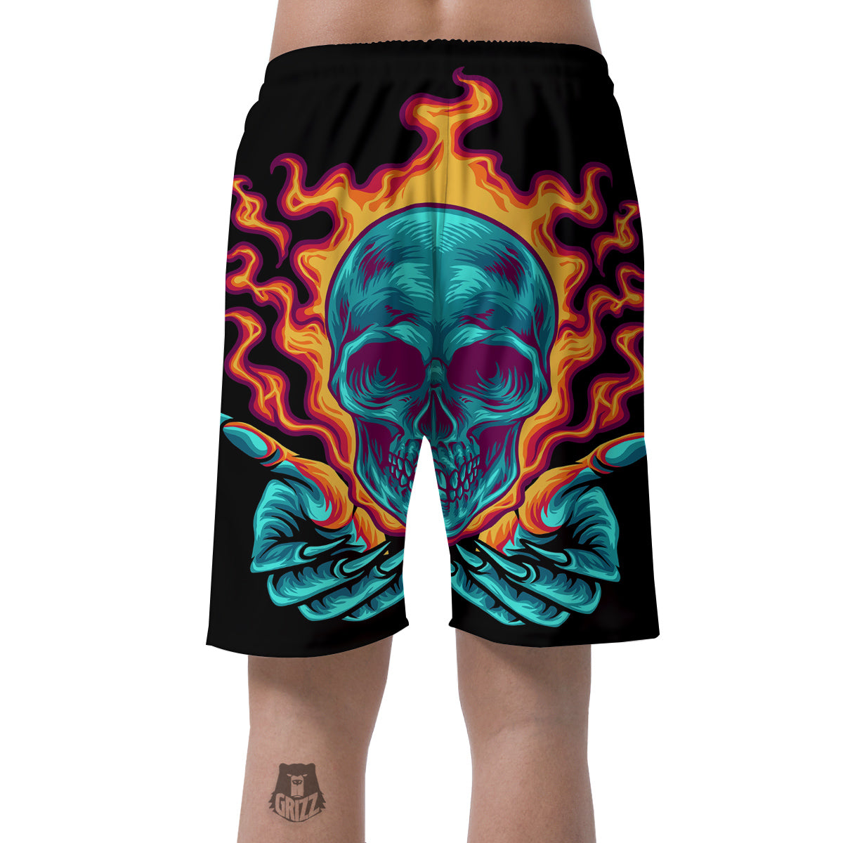 Skull Burning Print Men's Shorts-grizzshop
