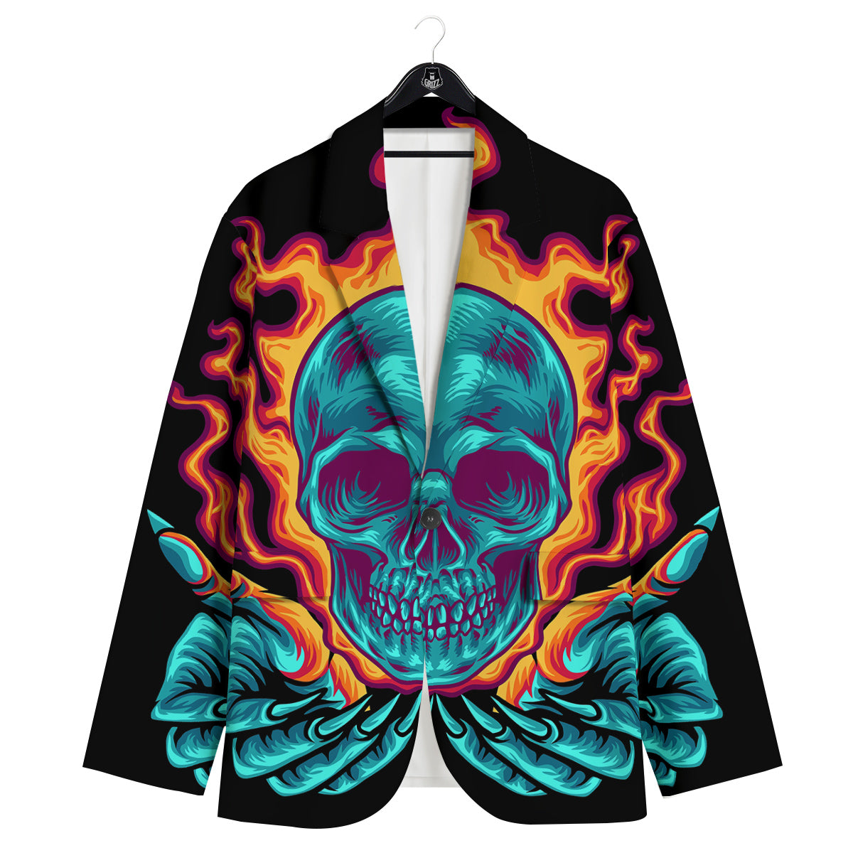 Skull Burning Print Men's Sport Coat-grizzshop