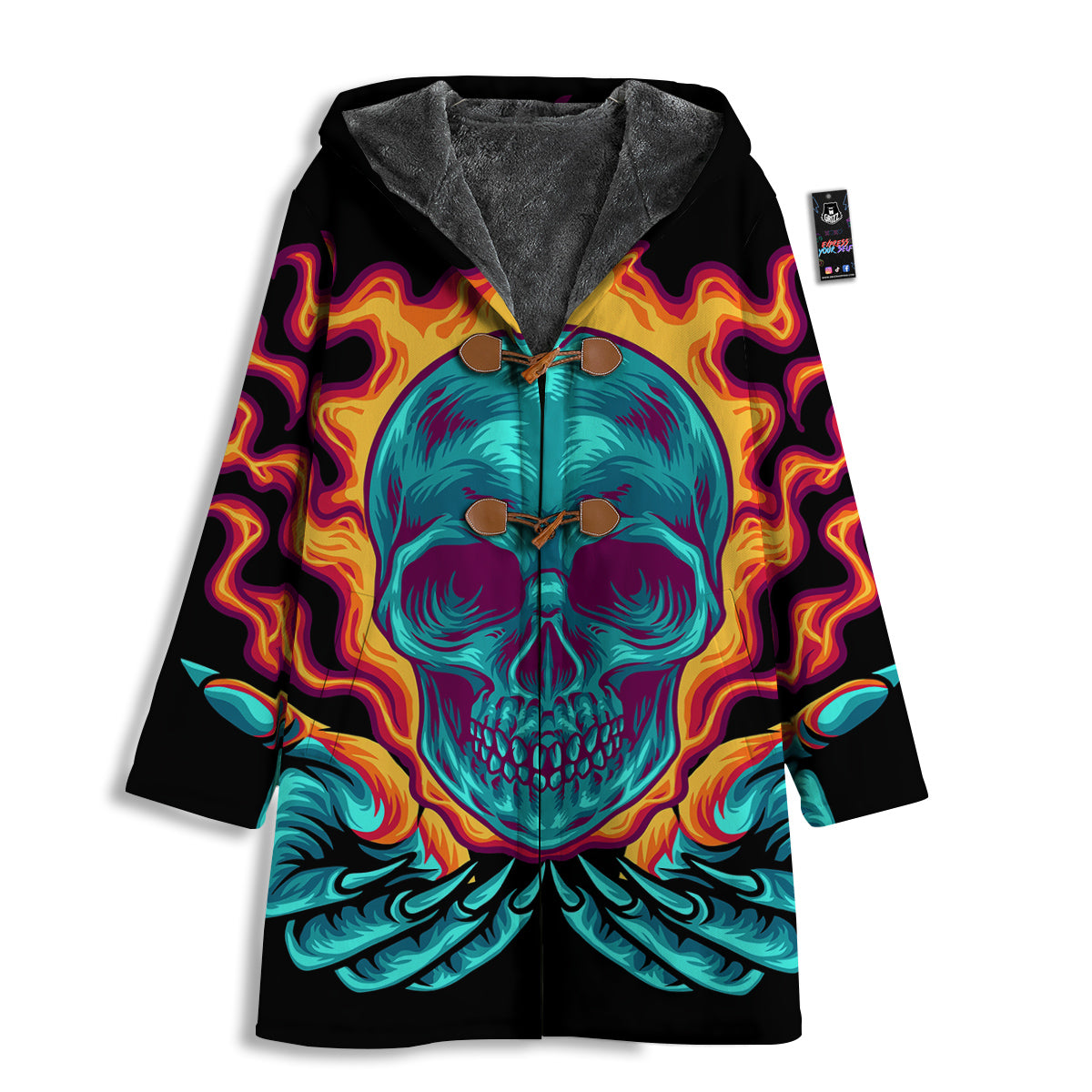 Skull Burning Print Men's Windbreaker Jacket-grizzshop