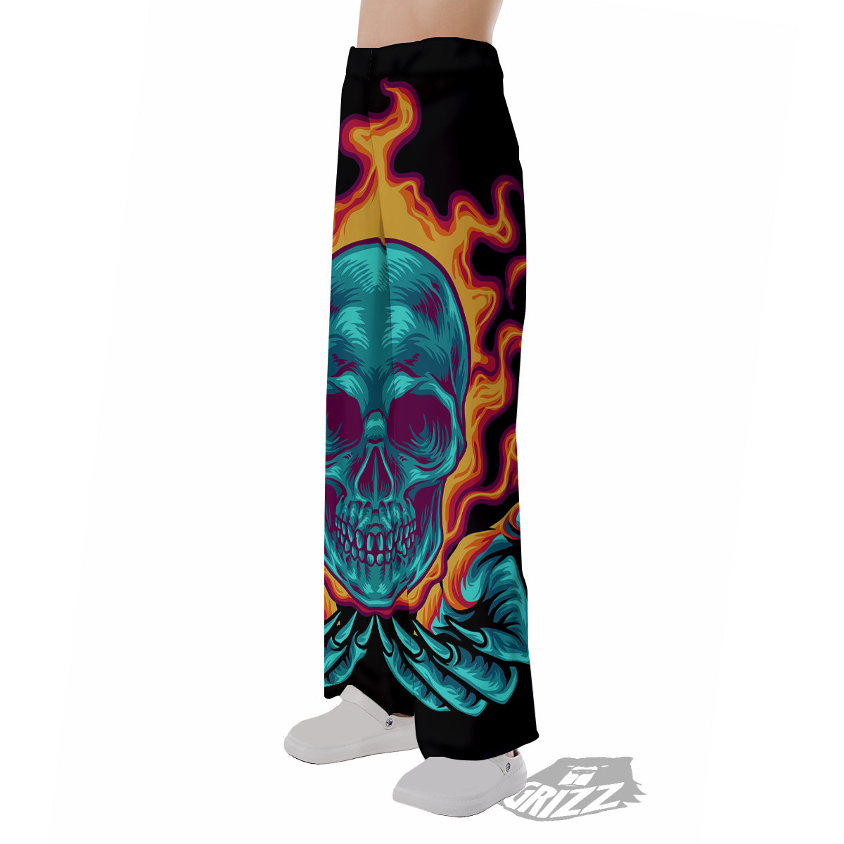 Skull Burning Print Pajama Pants-grizzshop