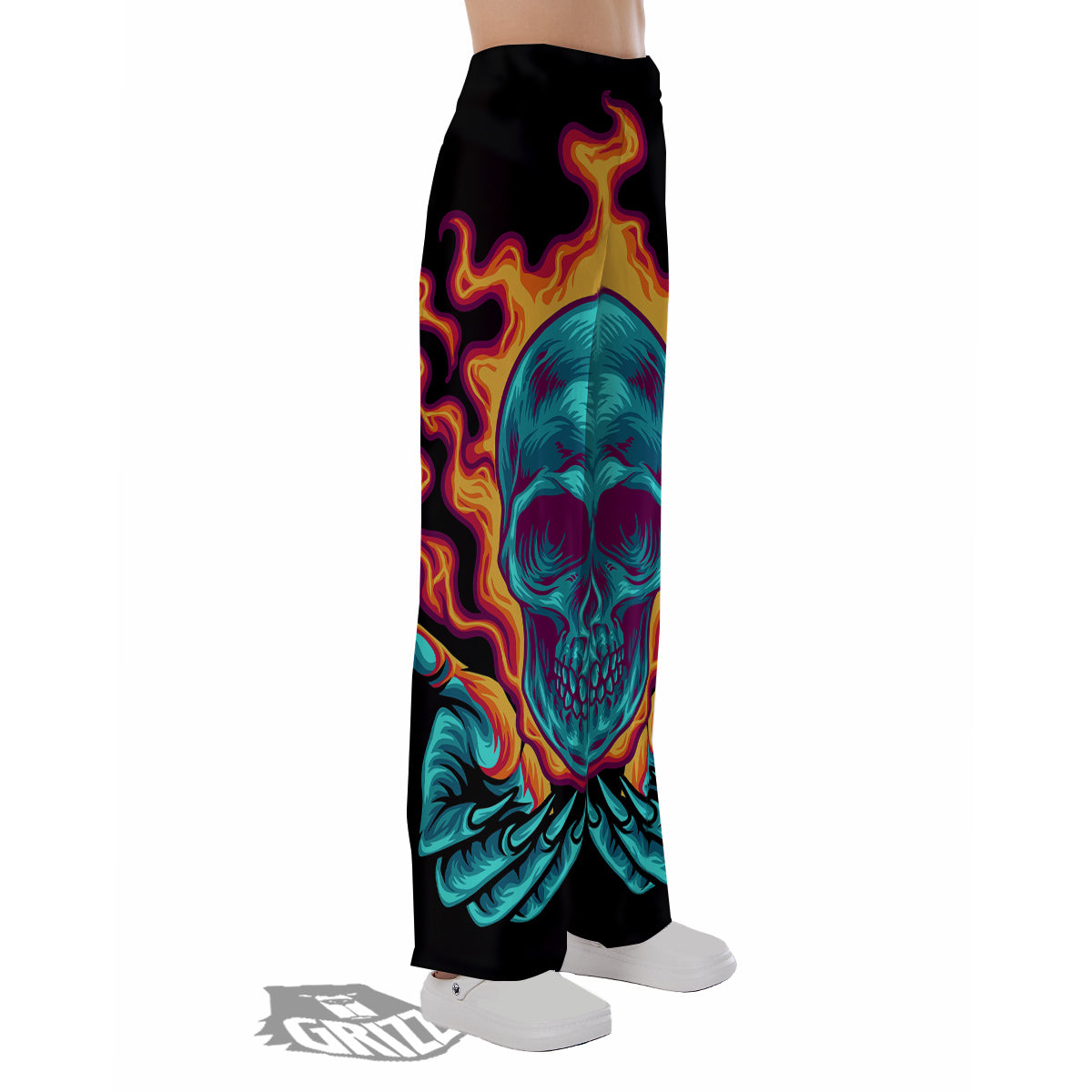 Skull Burning Print Pajama Pants-grizzshop