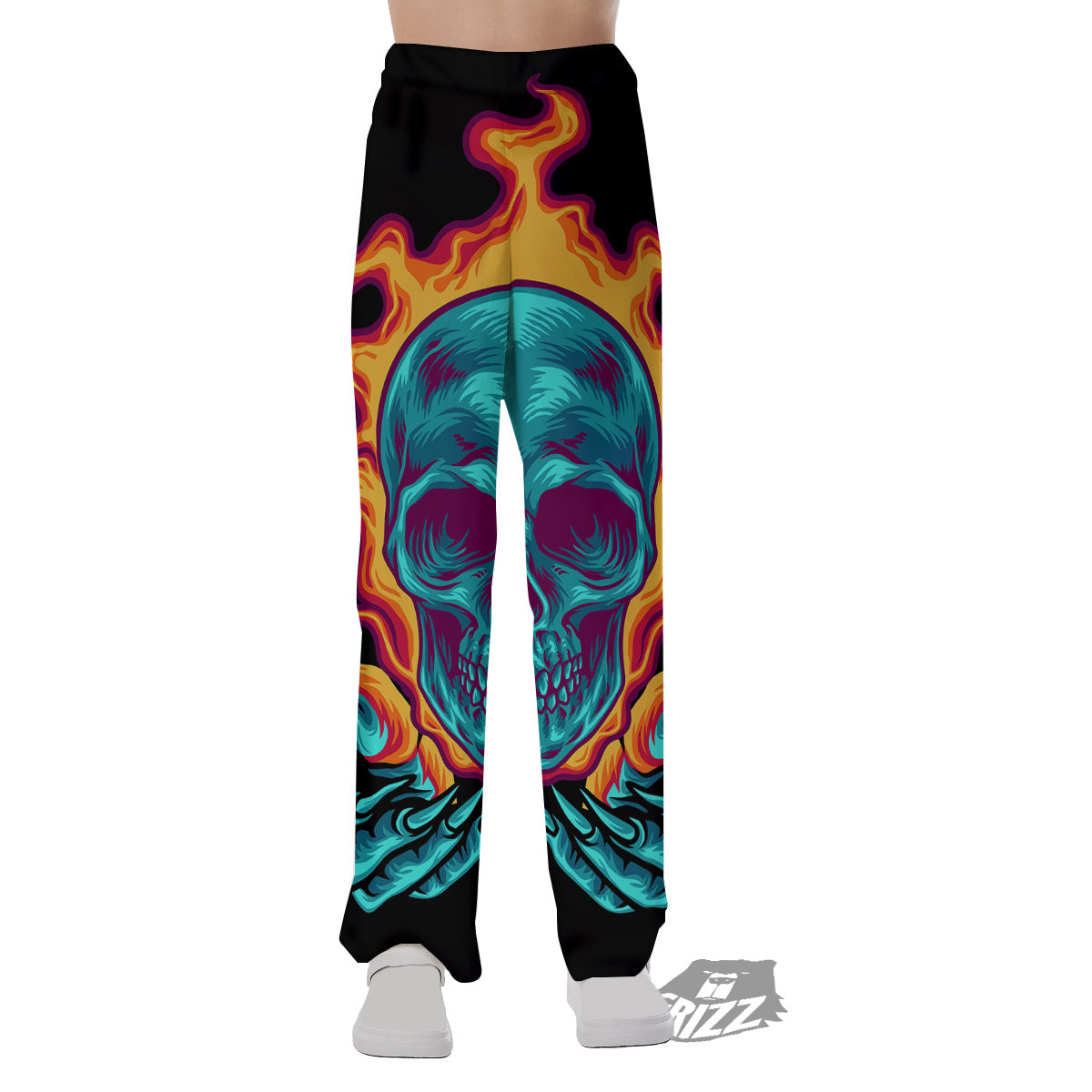 Skull Burning Print Pajama Pants-grizzshop