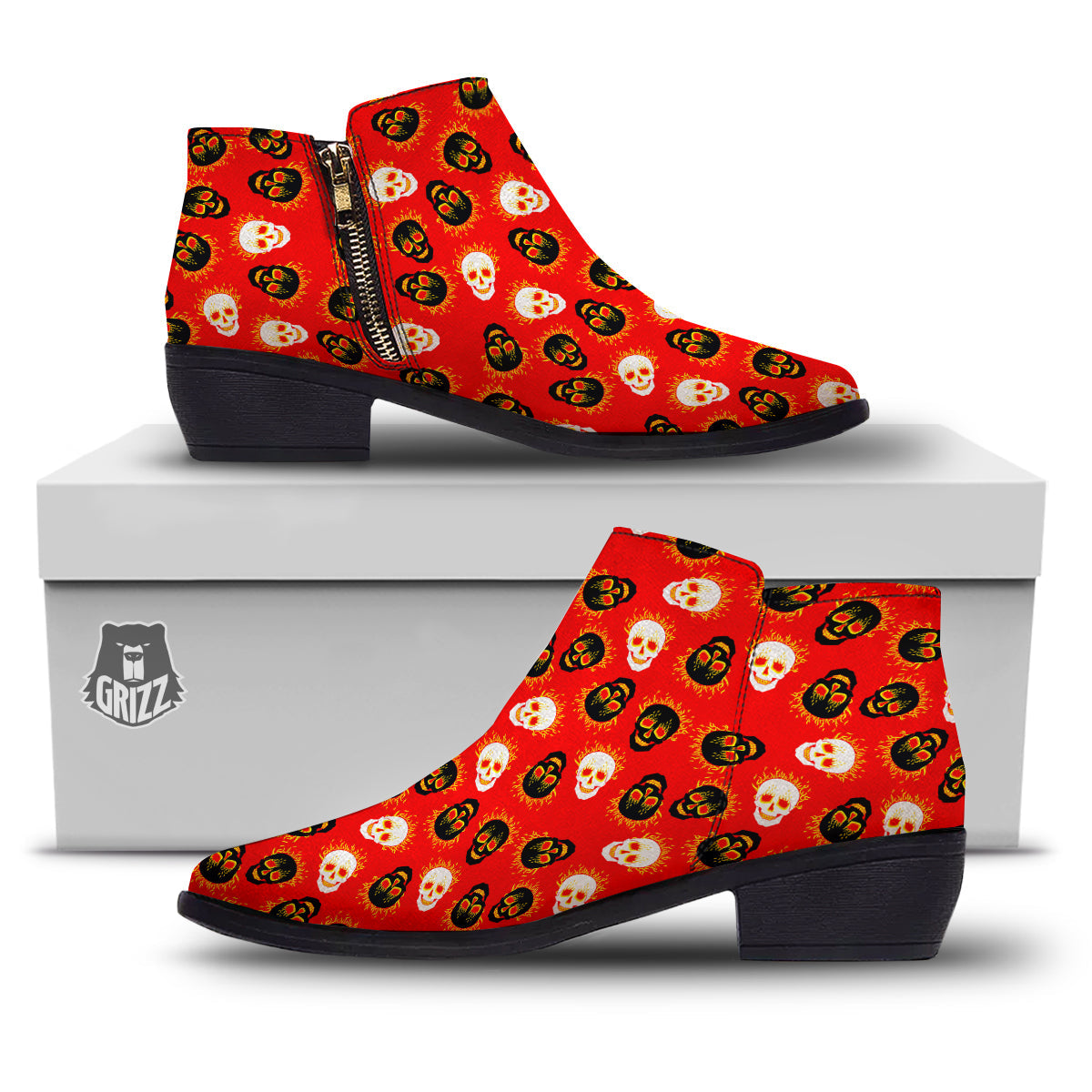 Skull Burning Print Pattern Ankle Boots-grizzshop