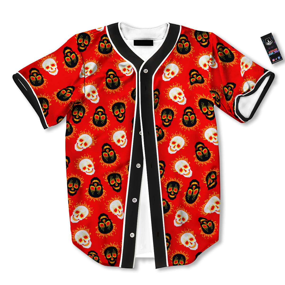 Skull Burning Print Pattern Baseball Jersey-grizzshop