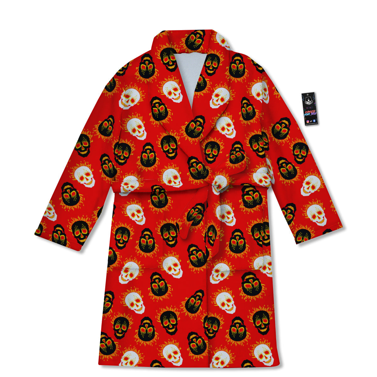 Skull Burning Print Pattern Bathrobe-grizzshop