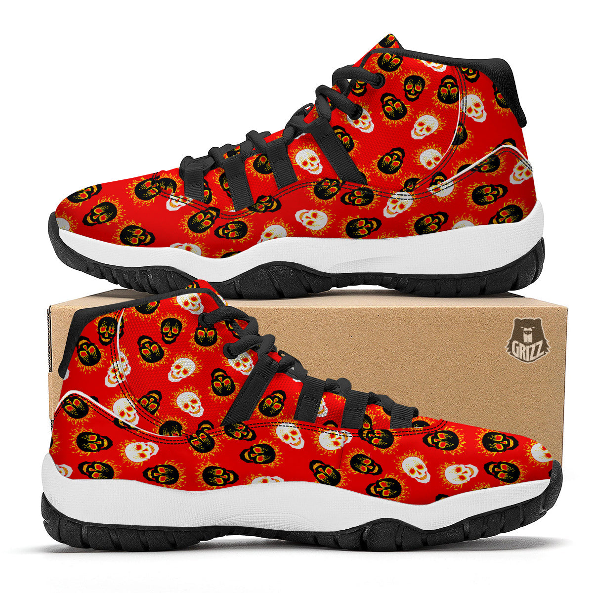 Skull Burning Print Pattern Black Bball Shoes-grizzshop