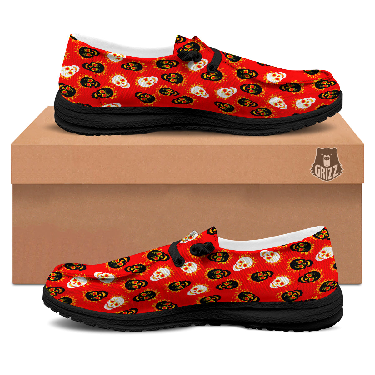 Skull Burning Print Pattern Black Loafers-grizzshop