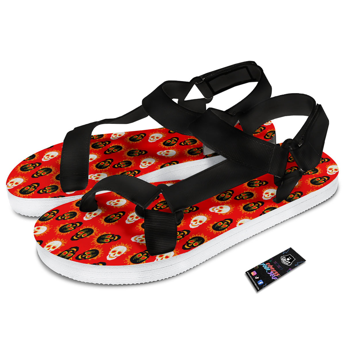 Skull Burning Print Pattern Black Open Toe Sandals-grizzshop