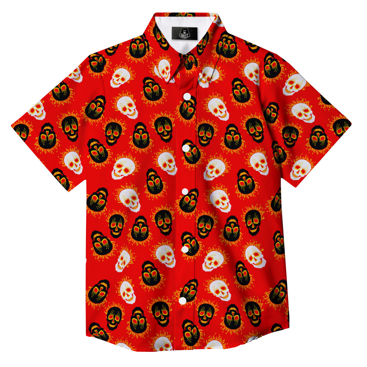 Skull Burning Print Pattern Button Up Shirt-grizzshop