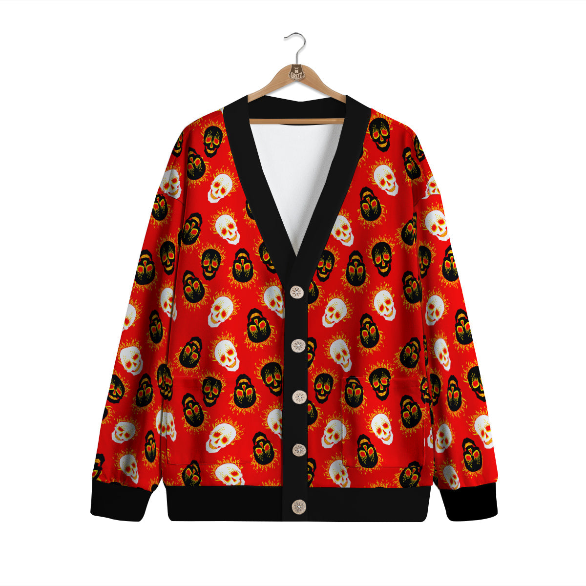 Skull Burning Print Pattern Cardigan-grizzshop