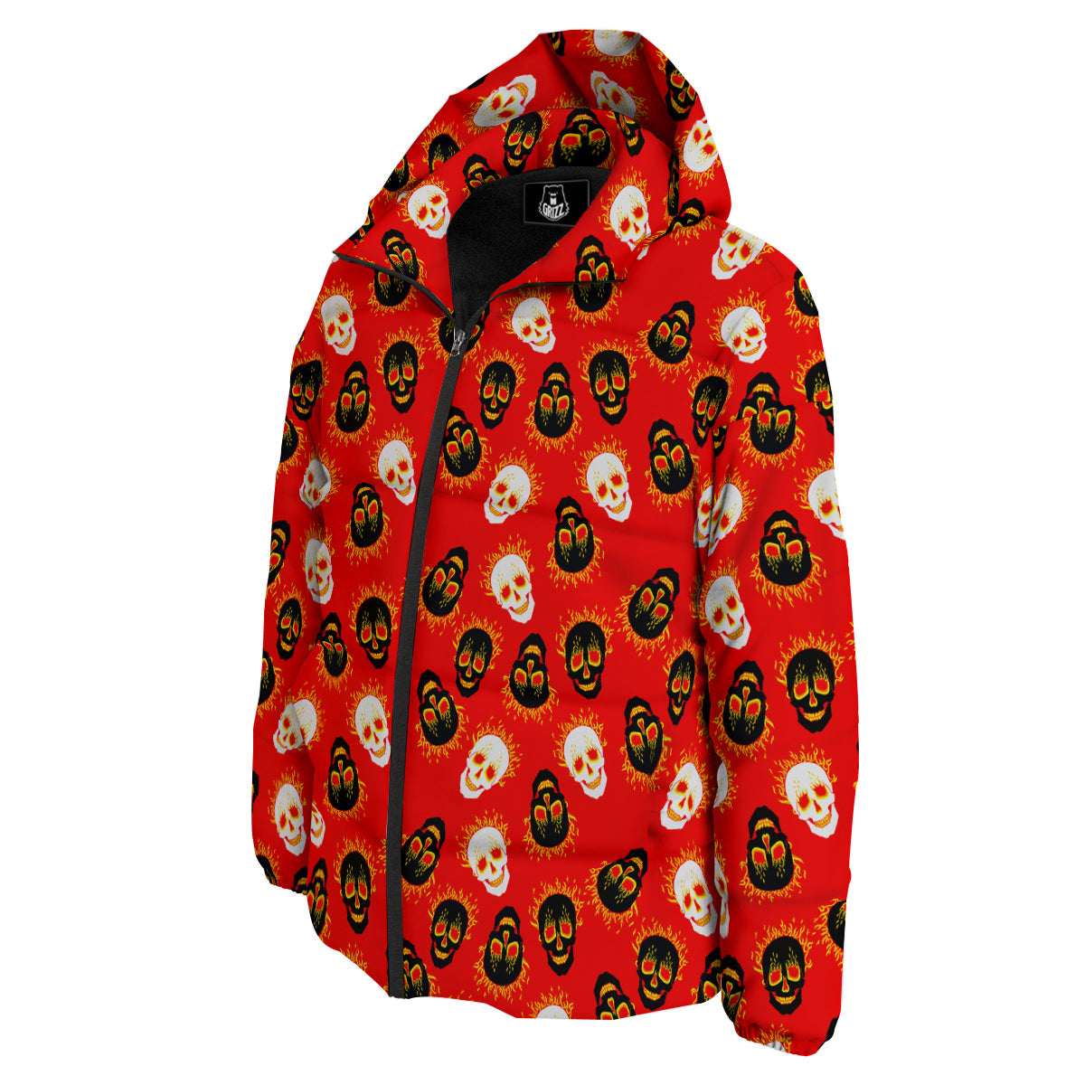 Skull Burning Print Pattern Down Jacket-grizzshop
