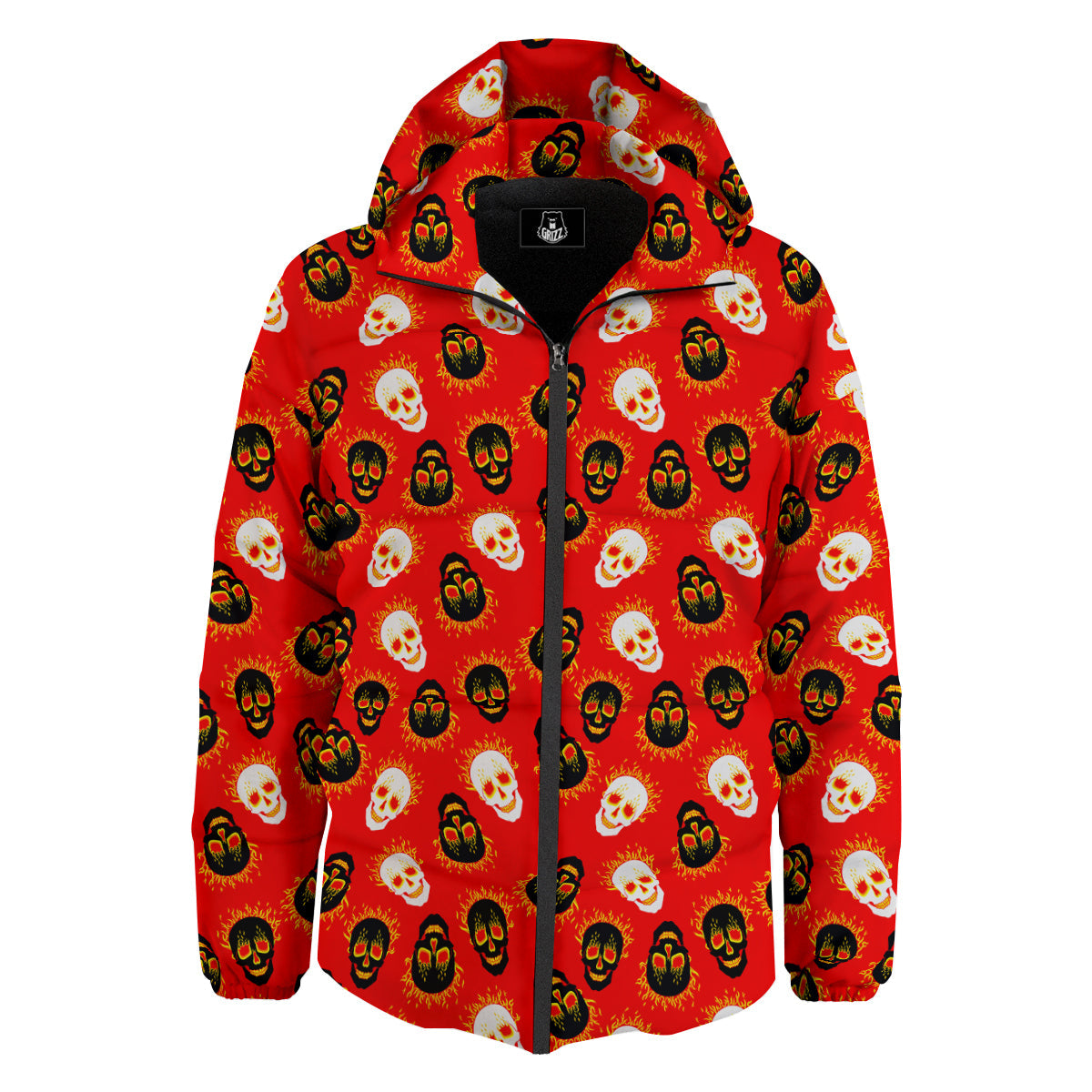 Skull Burning Print Pattern Down Jacket-grizzshop