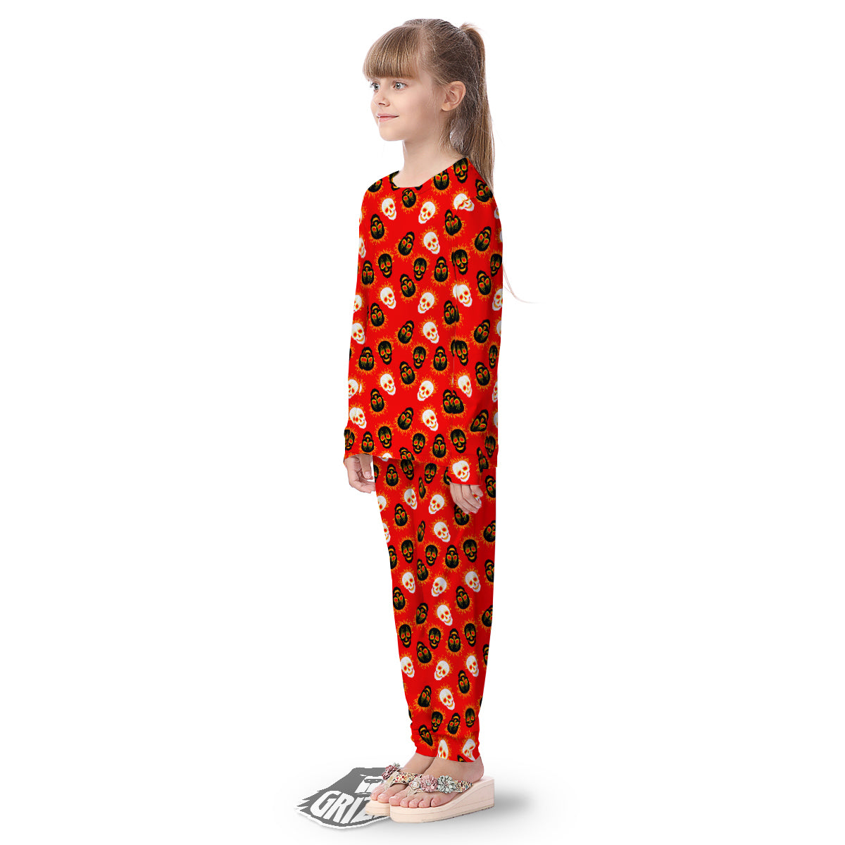 Skull Burning Print Pattern Kid's Pajamas-grizzshop