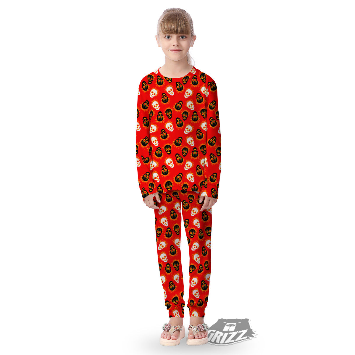 Skull Burning Print Pattern Kid's Pajamas-grizzshop