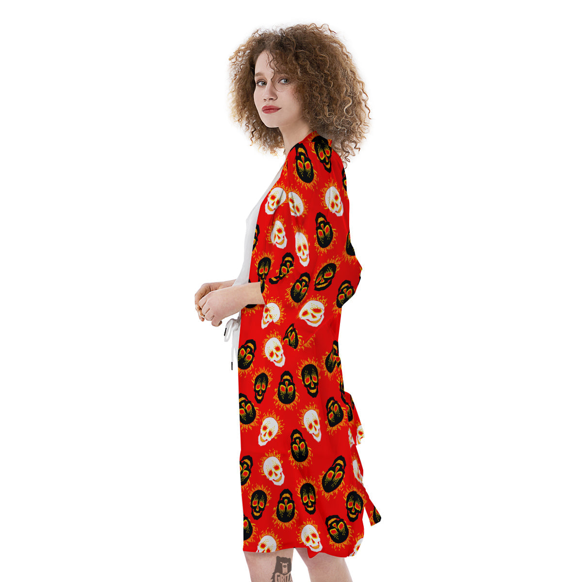 Skull Burning Print Pattern Kimono-grizzshop