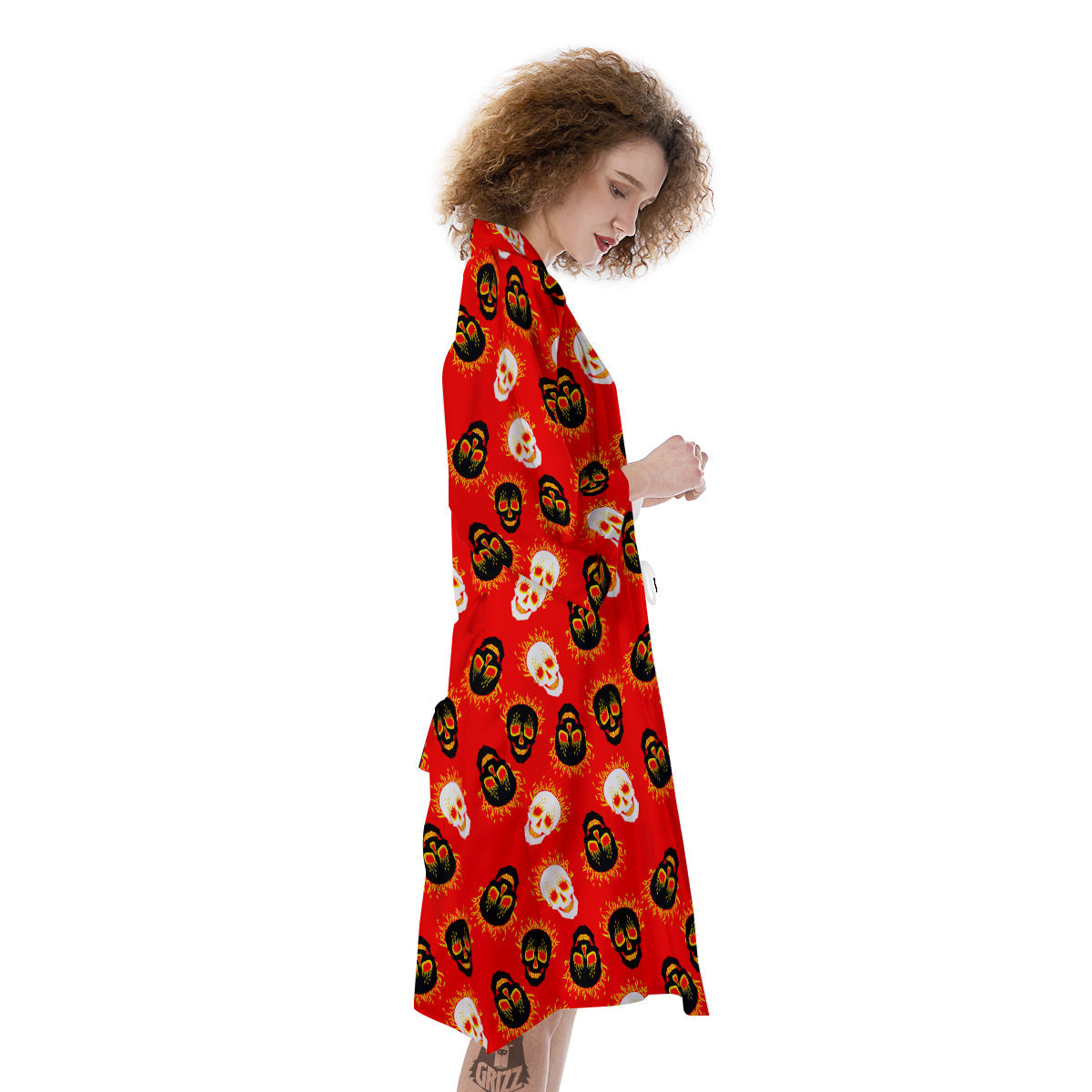 Skull Burning Print Pattern Kimono-grizzshop