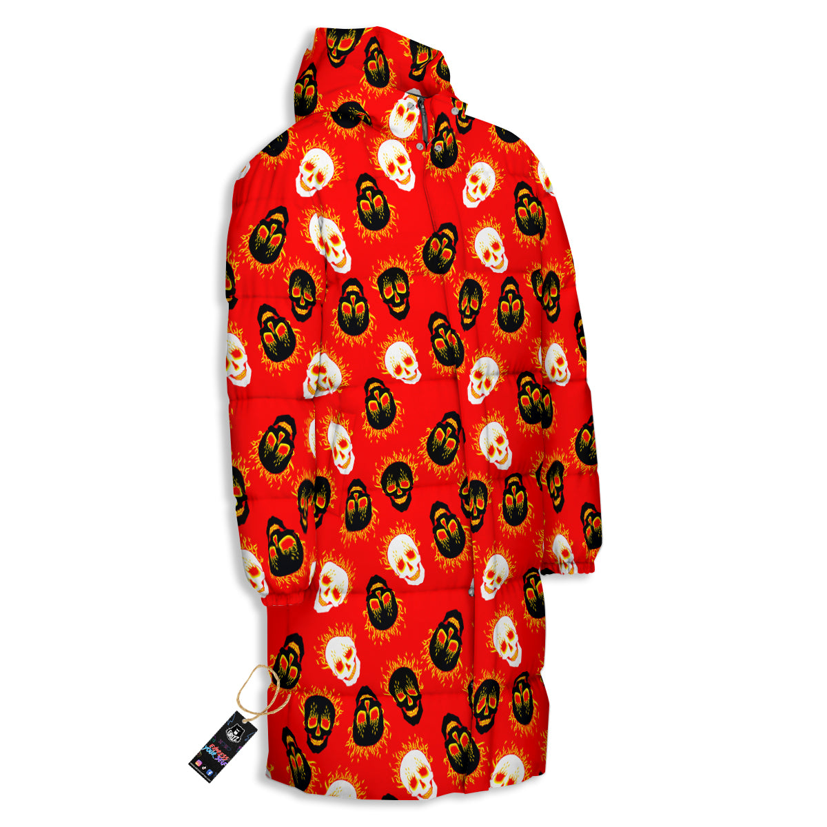 Skull Burning Print Pattern Long Down Jacket-grizzshop