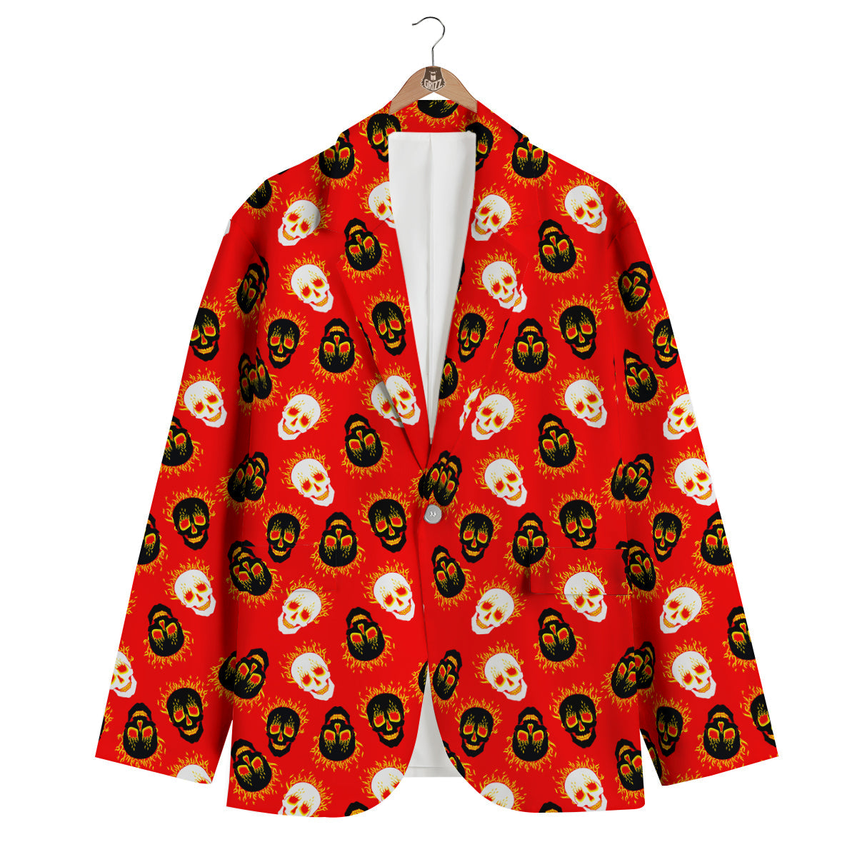Skull Burning Print Pattern Men's Blazer-grizzshop