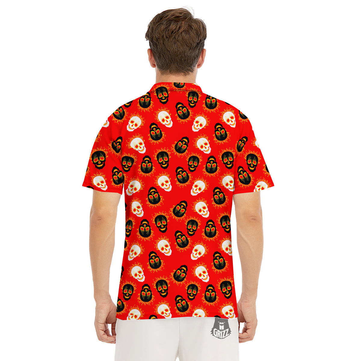 Skull Burning Print Pattern Men's Golf Shirts-grizzshop
