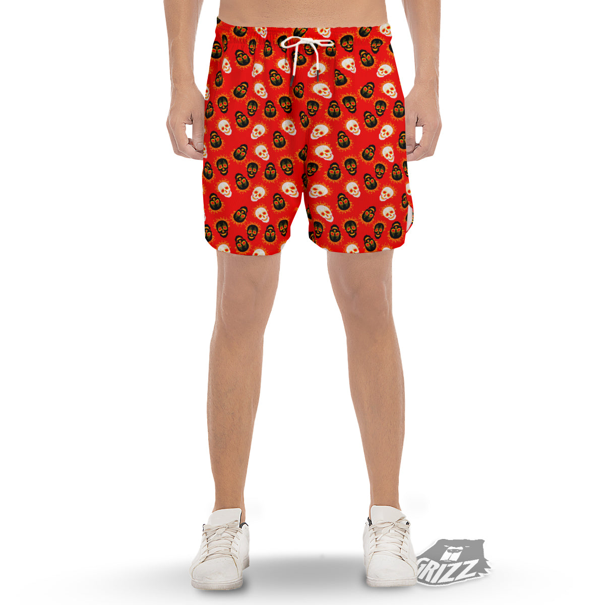 Skull Burning Print Pattern Men's Gym Shorts-grizzshop