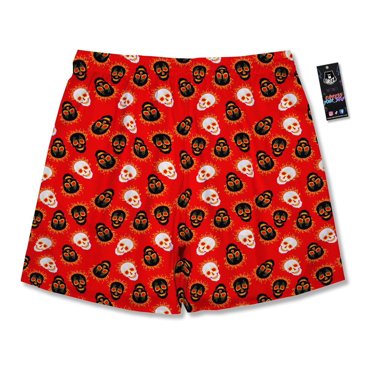Skull Burning Print Pattern Men's Running Shorts-grizzshop