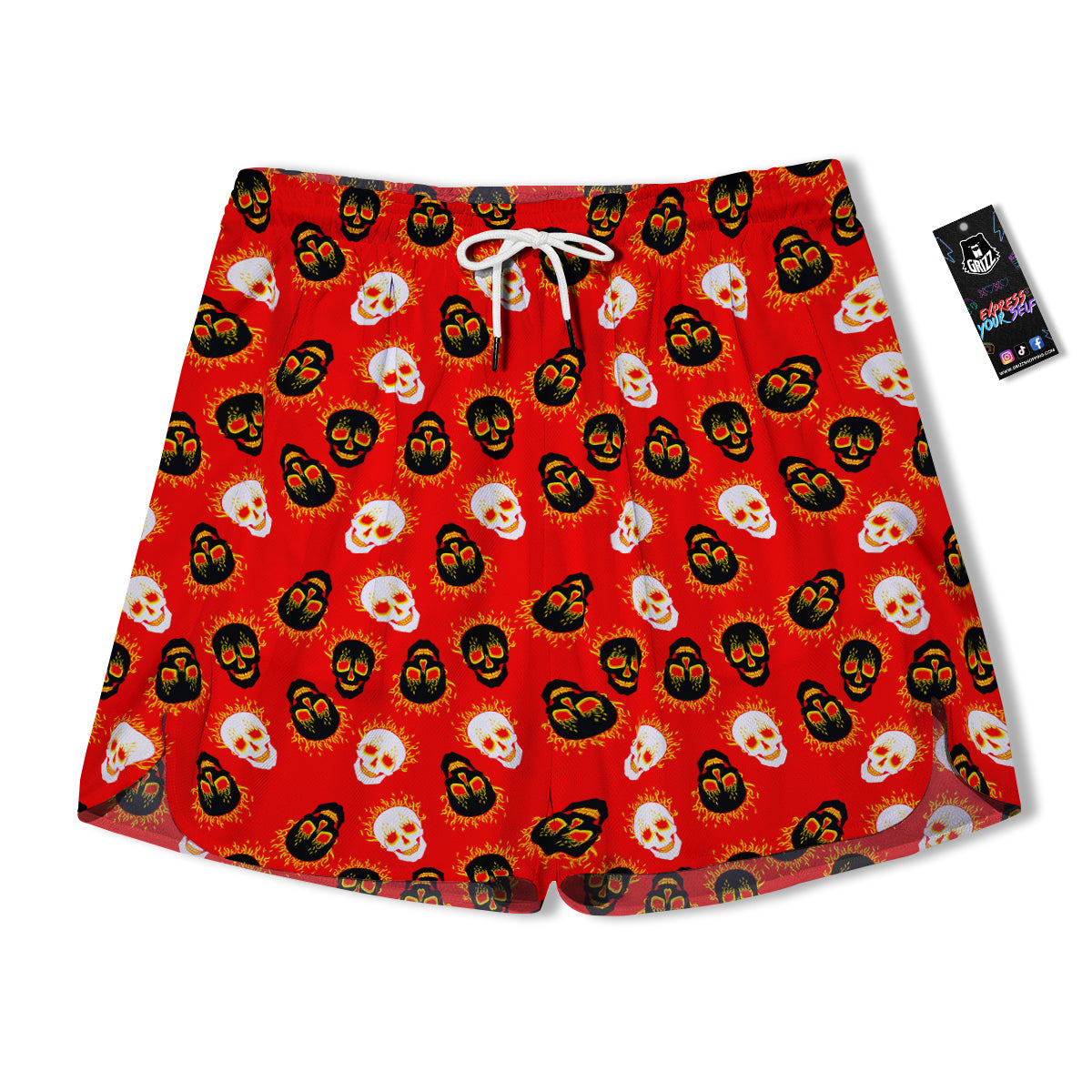 Skull Burning Print Pattern Men's Running Shorts-grizzshop