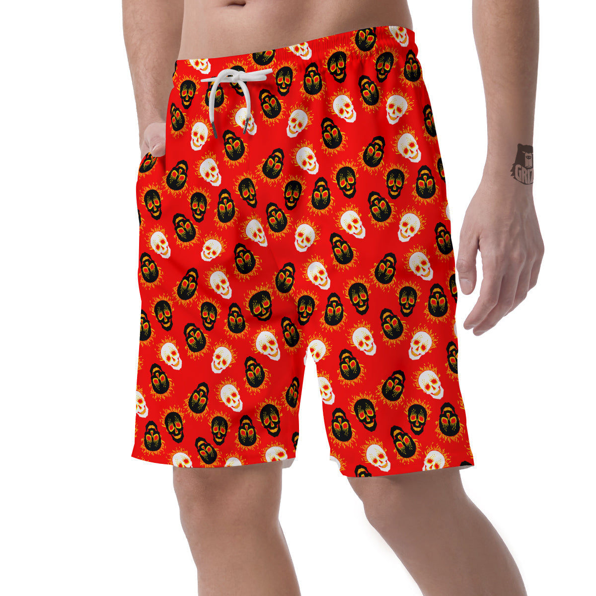 Skull Burning Print Pattern Men's Shorts-grizzshop
