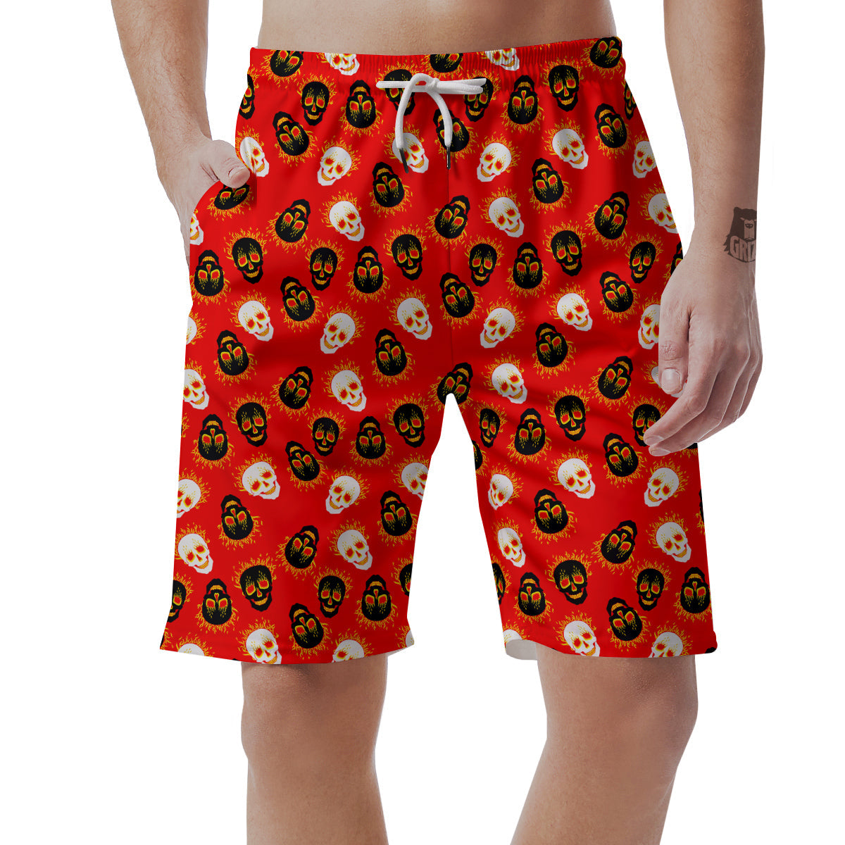 Skull Burning Print Pattern Men's Shorts-grizzshop