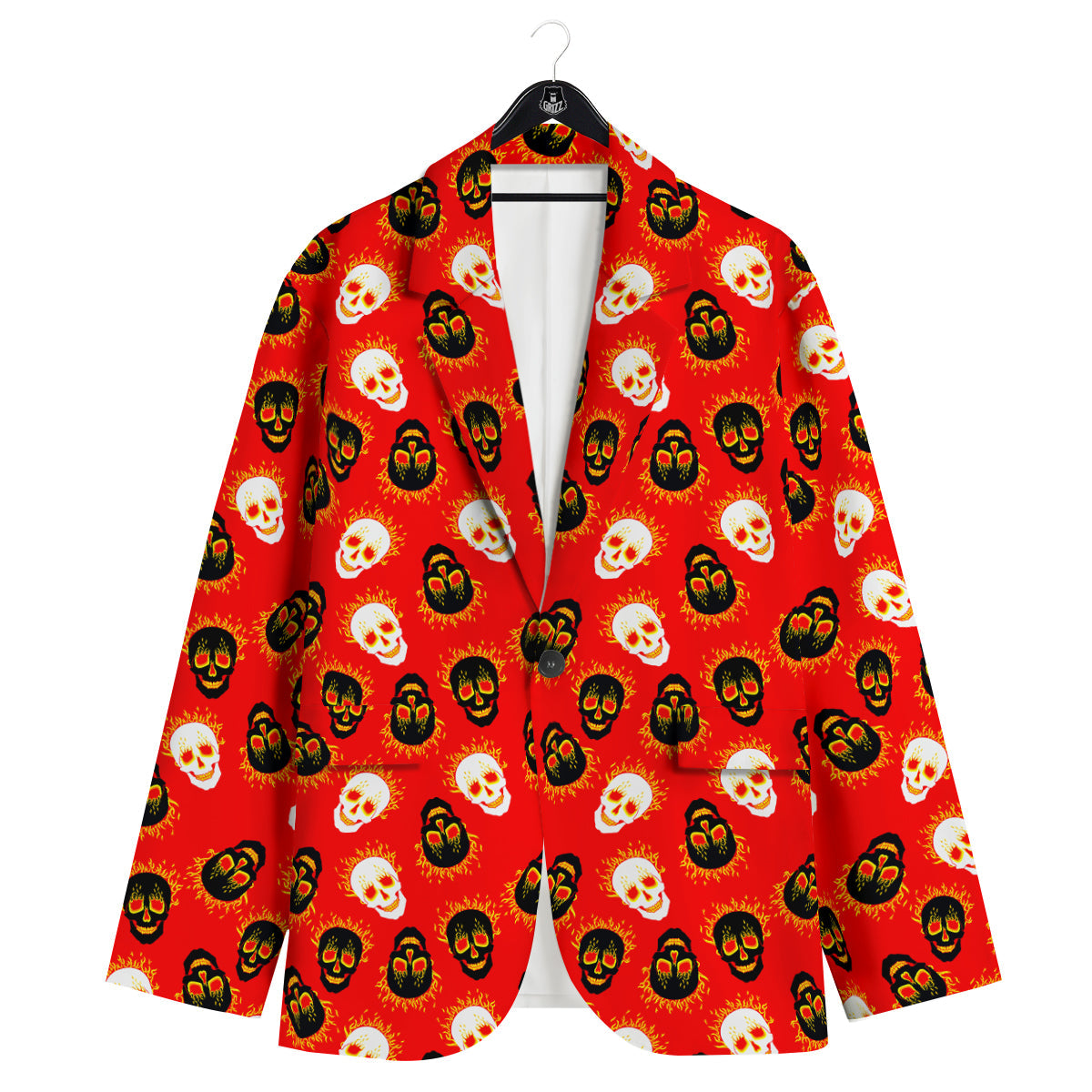 Skull Burning Print Pattern Men's Sport Coat-grizzshop