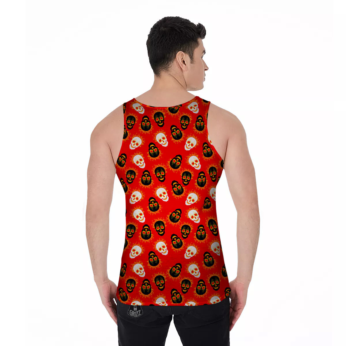 Skull Burning Print Pattern Men's Tank Top-grizzshop