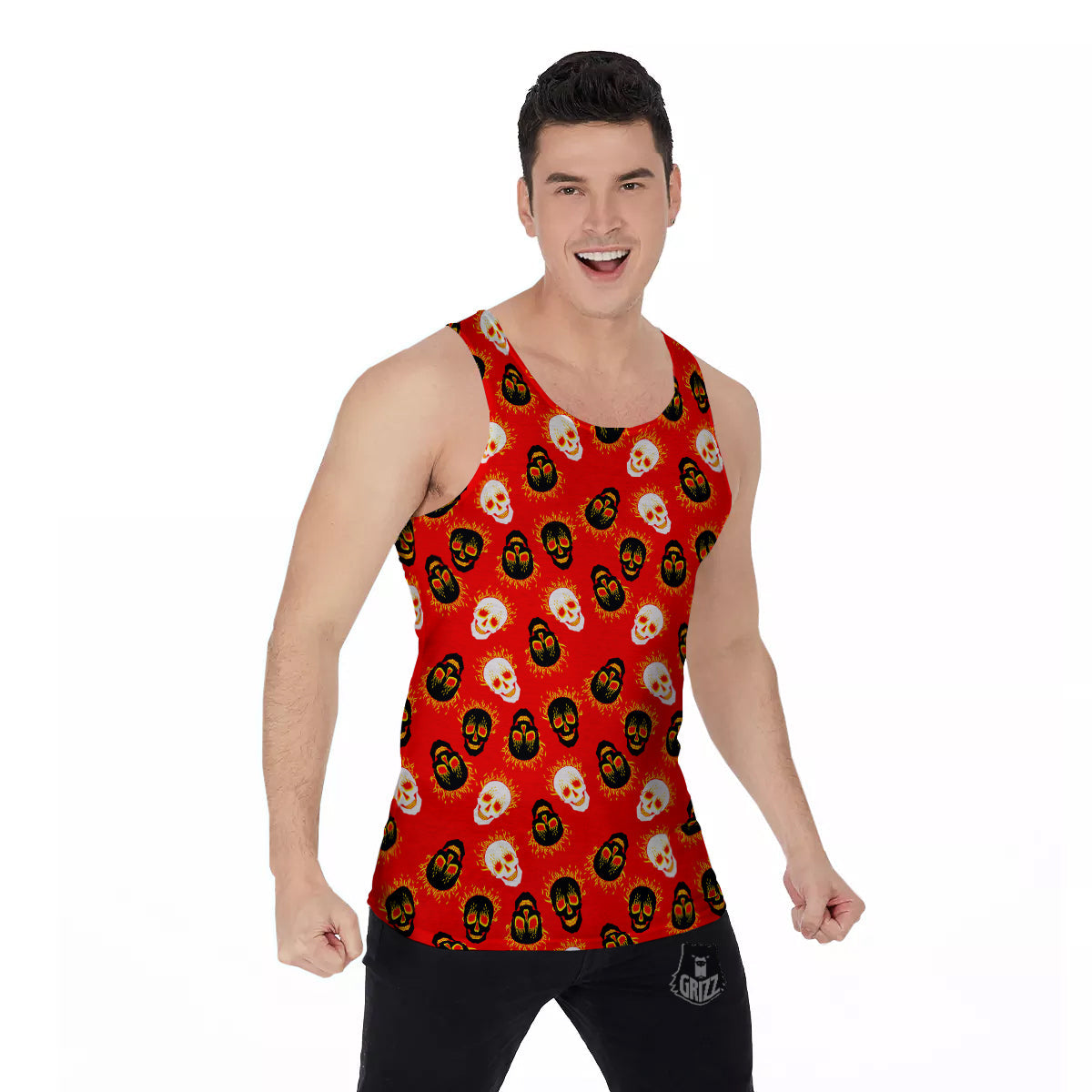 Skull Burning Print Pattern Men's Tank Top-grizzshop