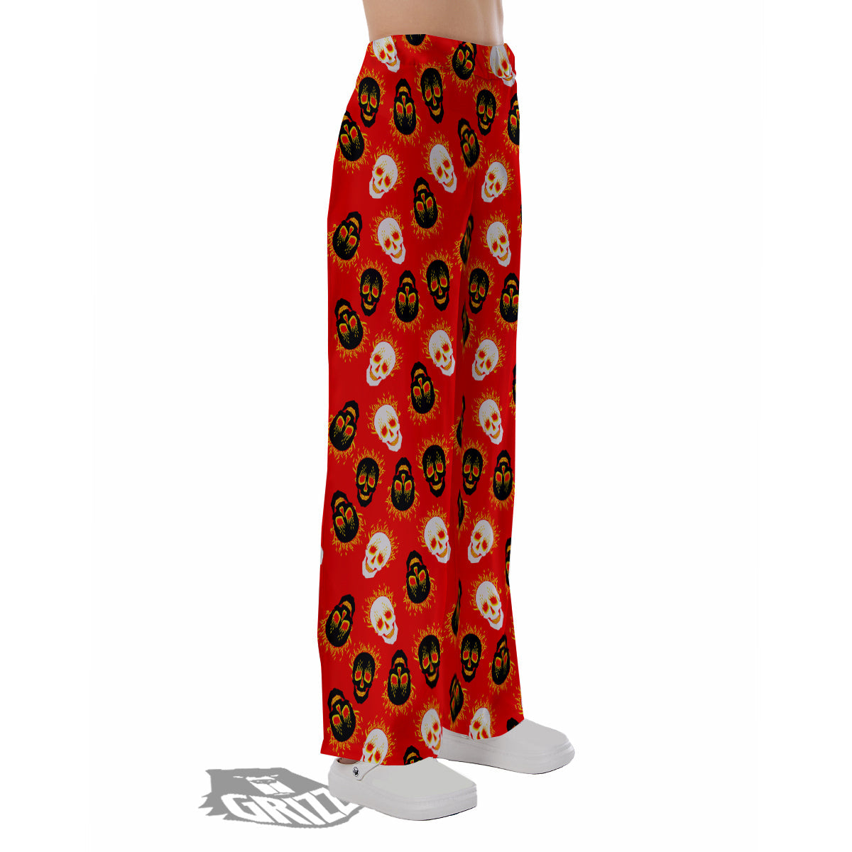 Skull Burning Print Pattern Pajama Pants-grizzshop