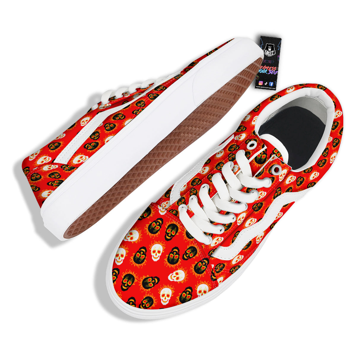 Skull Burning Print Pattern Skate Shoes-grizzshop